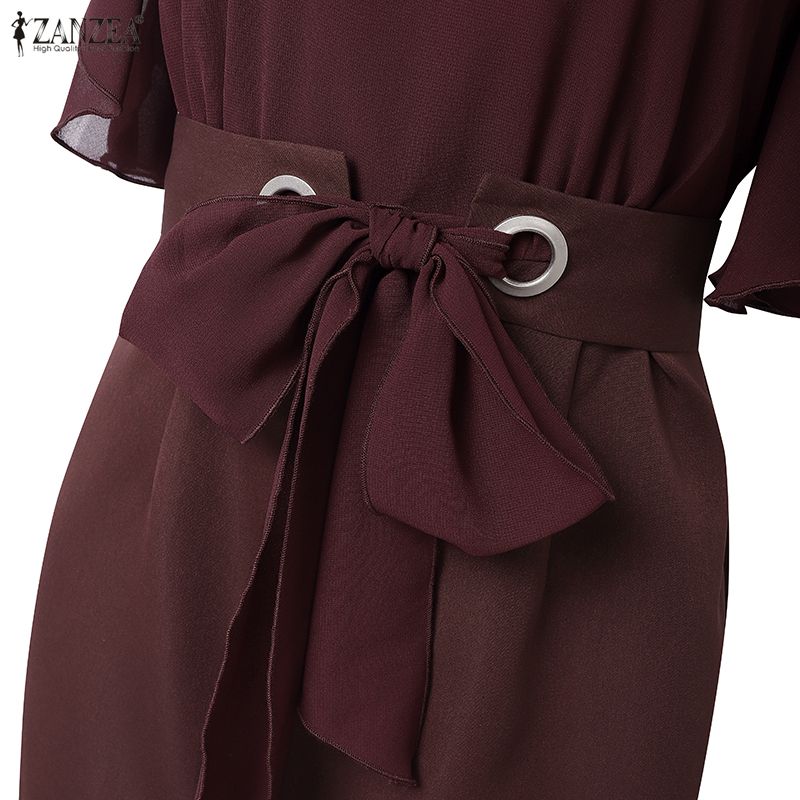 ZANZEA Женское элегантное повседневное платье-футляр с круглым вырезом и коротким рукавом