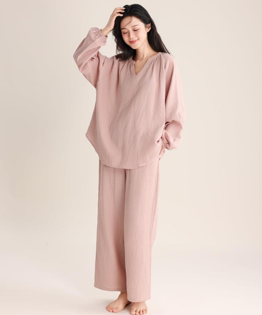 House Yayoi Gauze Long Loose Perfect for Spring and Plus Sizes Suitable for Hospital and Other Size M Women's Double-Layered Pajamas, Sleeves,