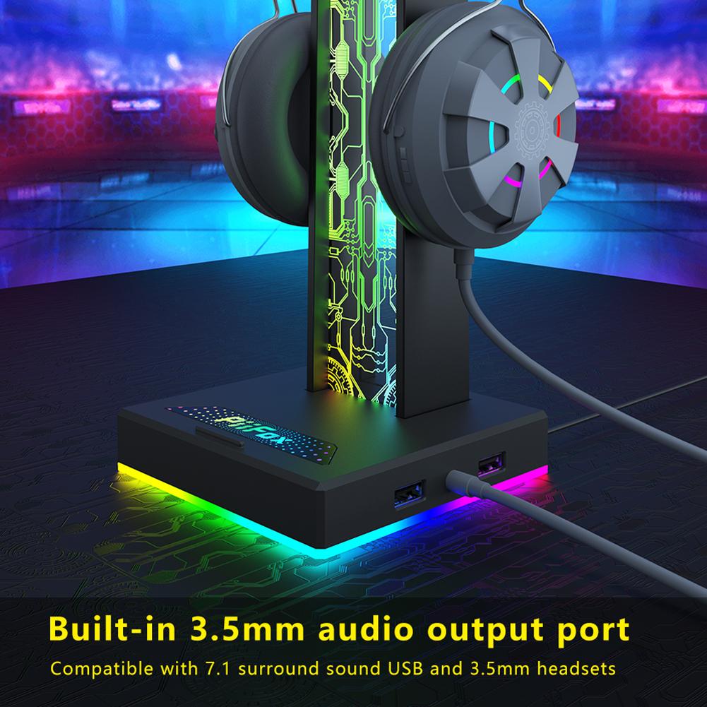 RGB Подставка для Наушников 10 Режимов Освещения Двойной USB-порт Сенсорная Панель Освещения для Всех Наушников Игроков Стенд для Игрового ПК