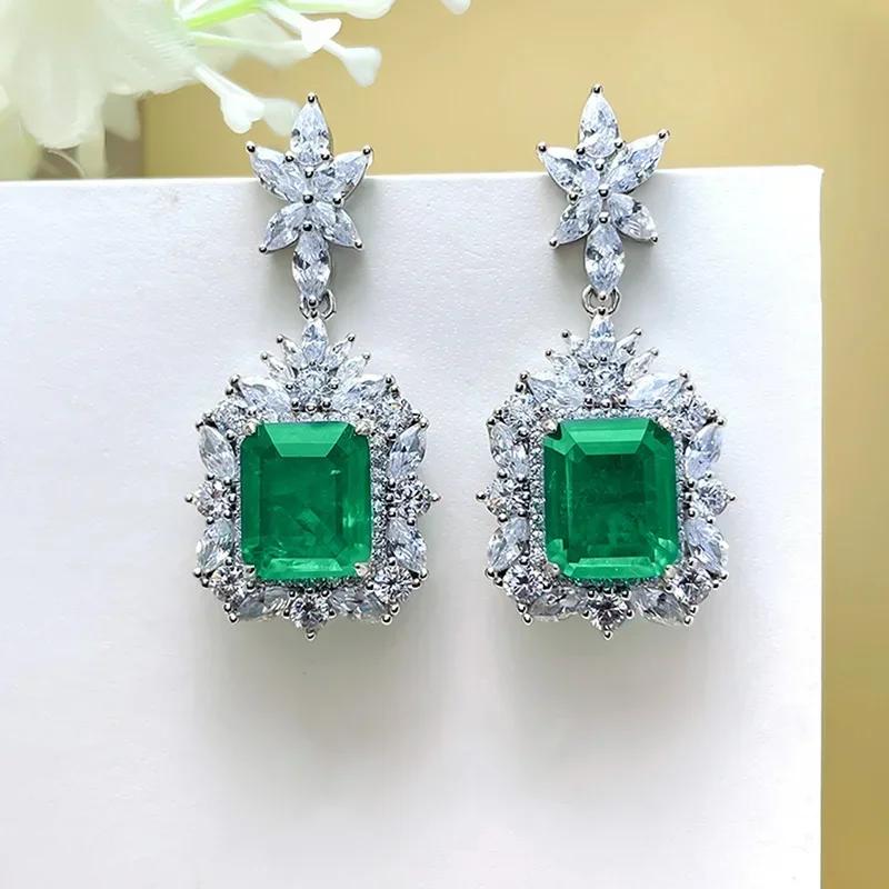 Fashionable Banquet Elegant Emerald Cubic Zirconia Earrings, High-end Inlaid Wedding Style Swaying Zircon Accessories