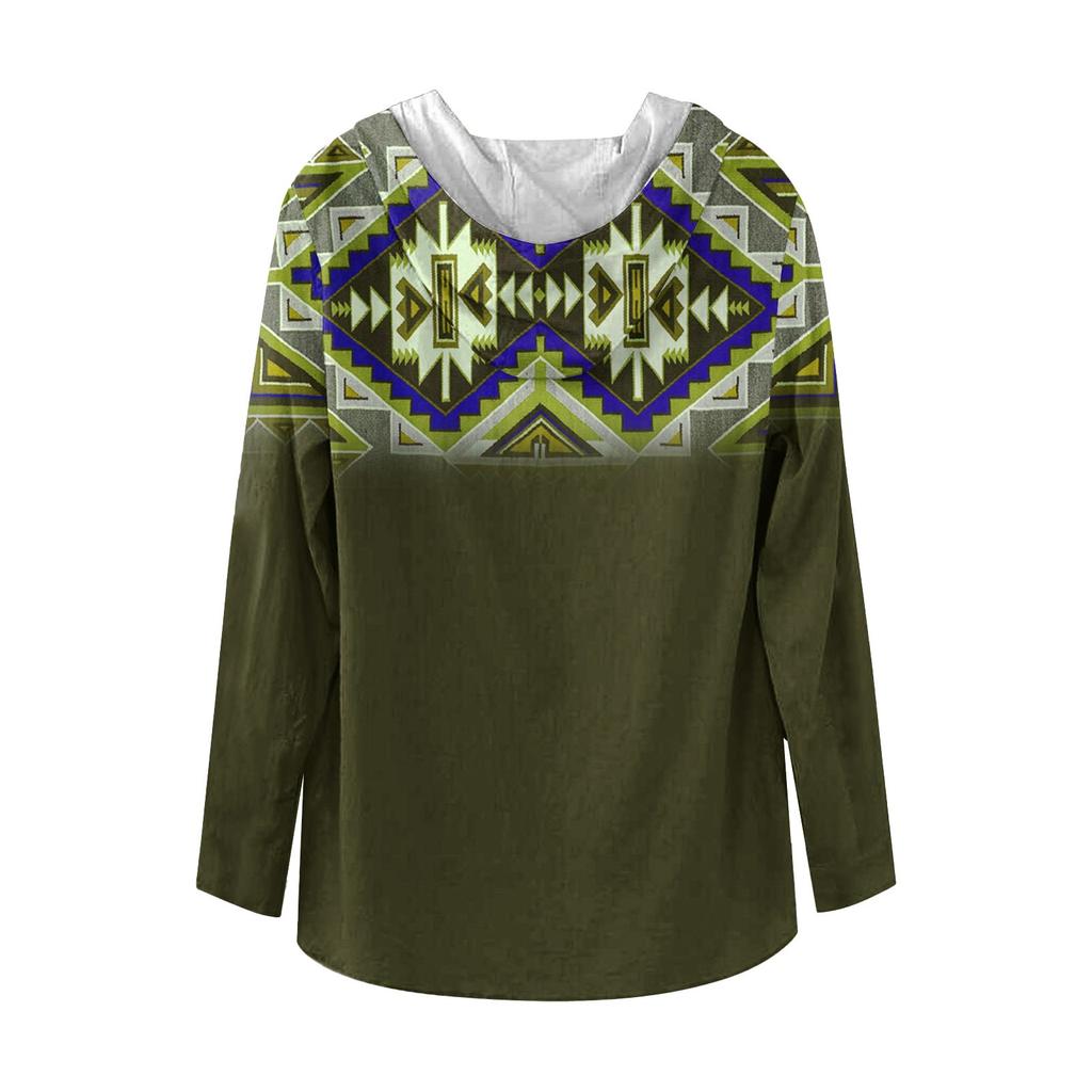 Printed Men's Cotton And Linen Shirt Hooded Long-sleeved Hooded Spring And Summer Casual Daily Wear