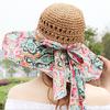 Fashion Sun Hat For Women Holiday Beach Straw Hat Female Hollow Printed Bow Summer Big Brim Hat Fold Uv Protection Floppy Hat