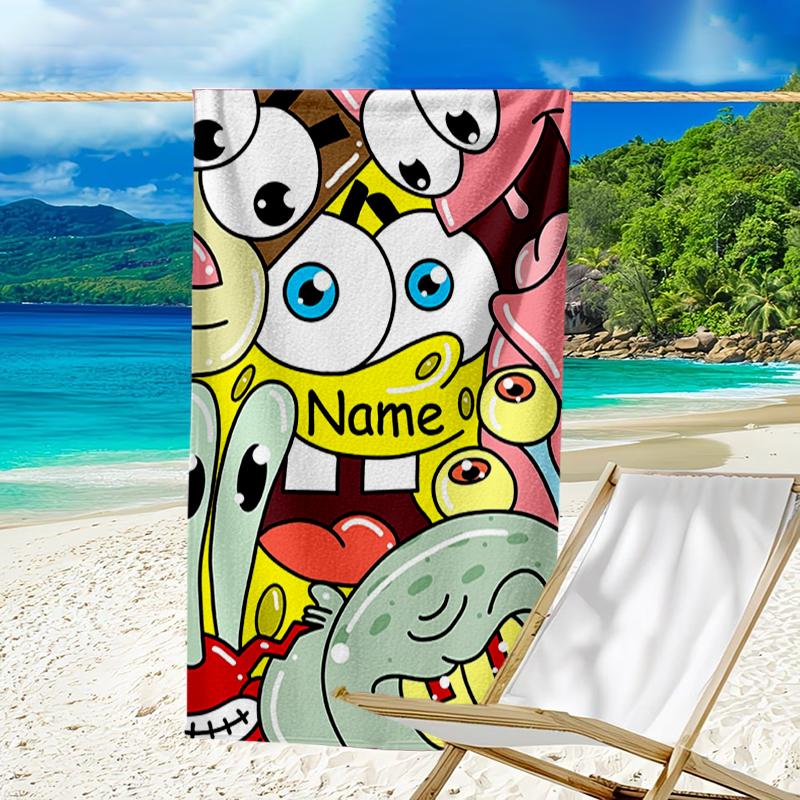 Custom Name Ultrasoft Beach Towel With Spongebob Squarepants Themeideal For Pool Camping Diving Perfect Travel Essential Vibrant Beach Towel