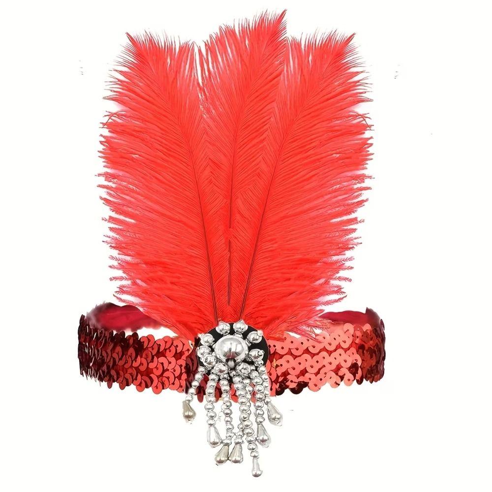 Stage Performance Feather Headpiece Sequin Hair Band 1920s Showgirl Headband  Brazilian Carnival