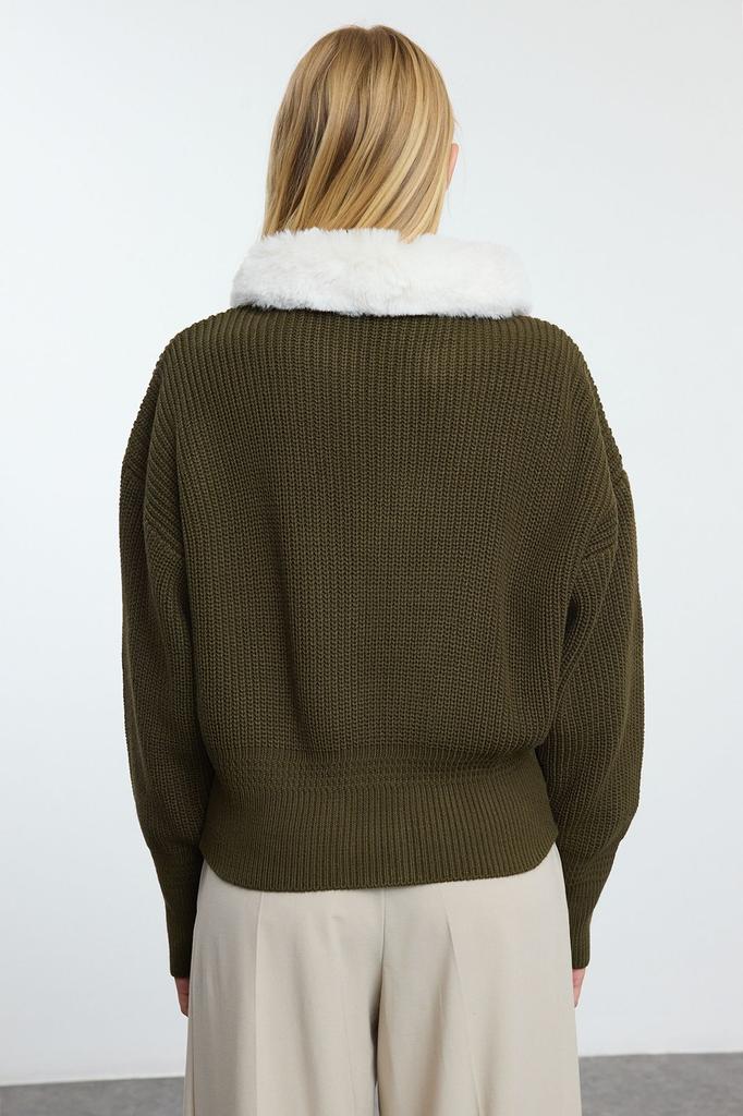 Женский элегантный кардиган с каменным мехом, кожаное пальто с подробной молнией, трикотаж, кардиган