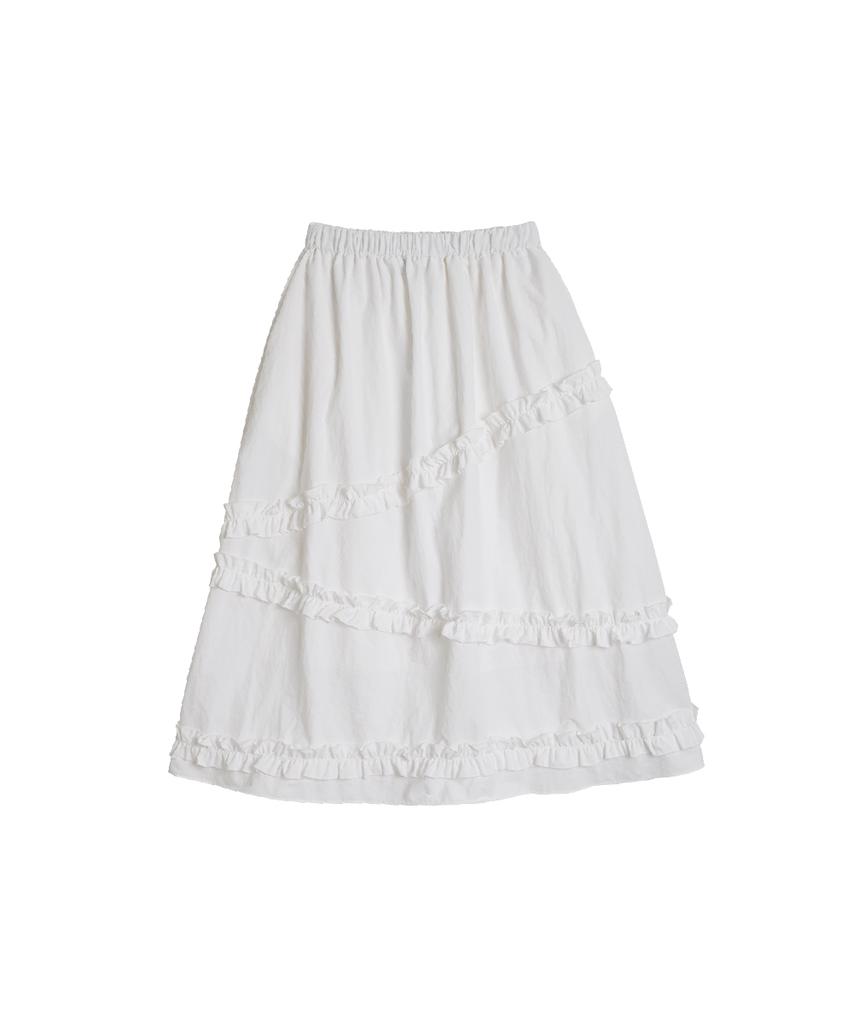 Cookies Nylon Frill Tiered Long Skirt_White