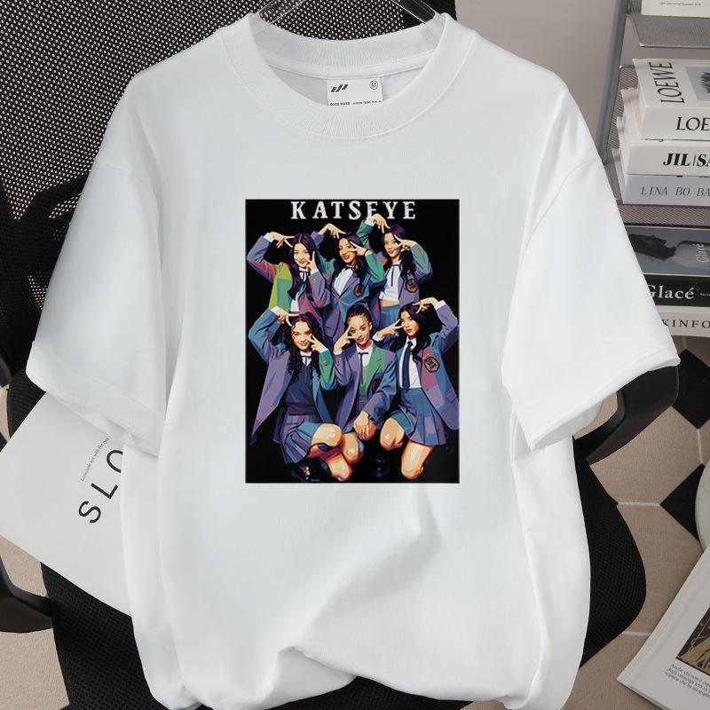 Girls Casual Crew Neck TShirt with KATSEYE Print Short Sleeve Summer Fashion Perfect for Outdoor Activities Casual Attire