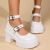 Fashion Gothic Chunky Platform Pumps for Women Super High Heels Ankle Strap Mary Jane Shoes Woman Patent Leather Thick Heel Pumps Ladies