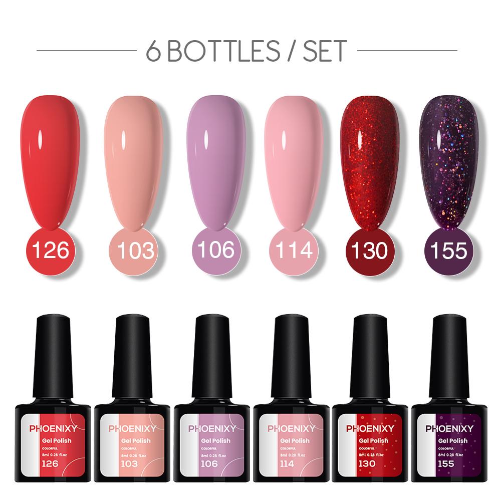 Набор лаков для ногтей PHOENIXY, 4/6/8/10 шт., гибридный полупостоянный светодиодный гель-лак для замачивания, все для маникюра, набор лаков для ногтей