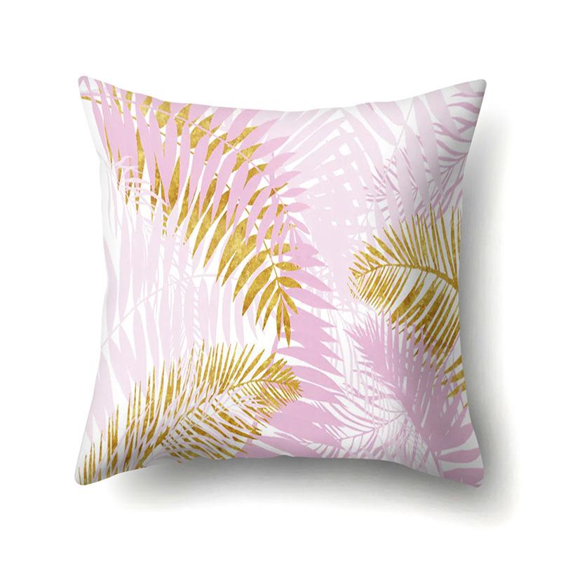 Polyester Pillowcase Ins Style Plant Flowers Nordic Printed Peach Leather Velvet Cushion Cover Sofa Waist Cushion Cover