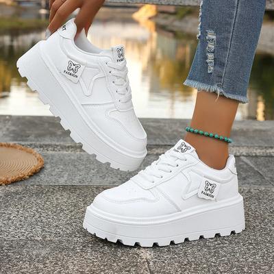 Женские классические удобные белые кроссовки на массивной подошве, танкетке, спортивная обувь, женские осенние кроссовки на шнуровке, на платформе, для ходьбы