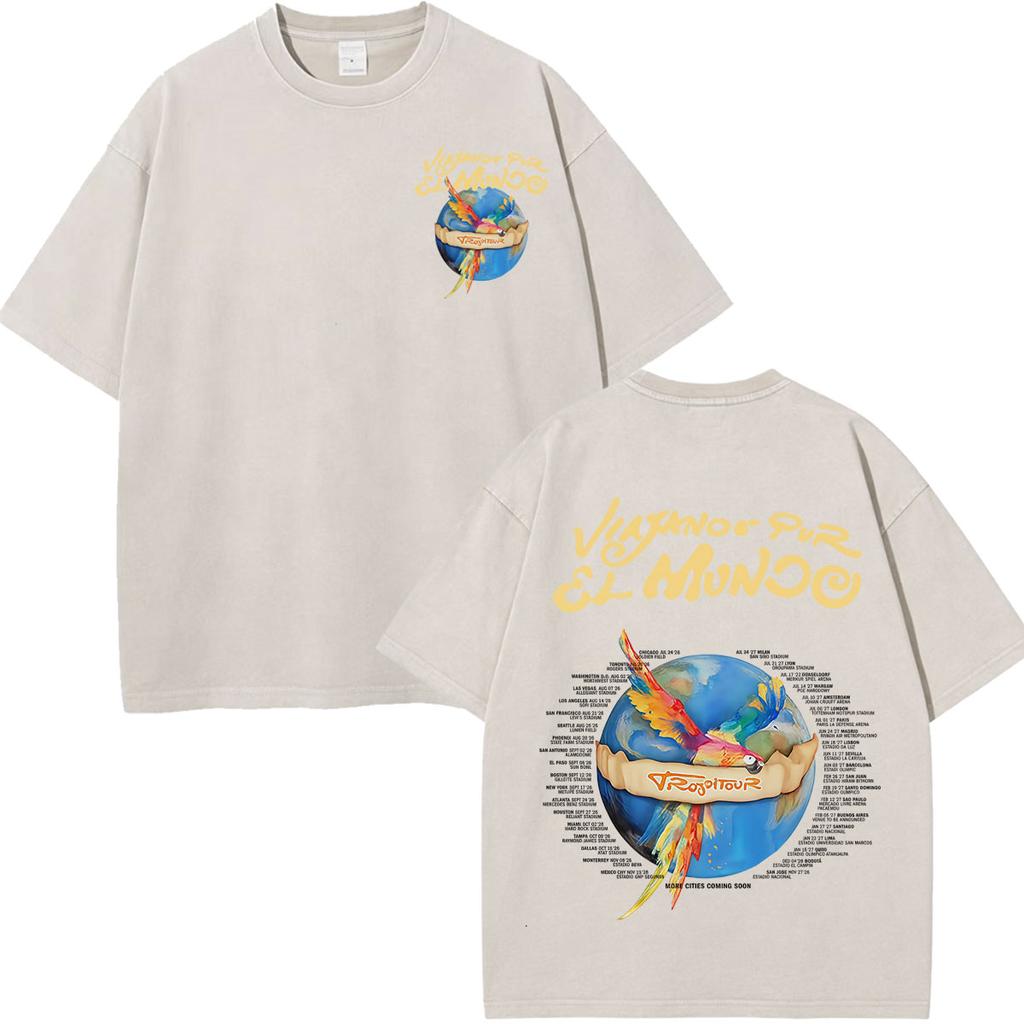 Karol G Viajando Por El Mundo Tropitour Graphics T Shirt Unisex Women Fashion Cotton Loose Casual Vintage Washed Tshirts Tops