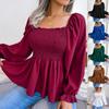 Fashion Blouses for Women Puff Long Sleeve Shirts Square Neck Cute Casual Smocked Tunic Tops