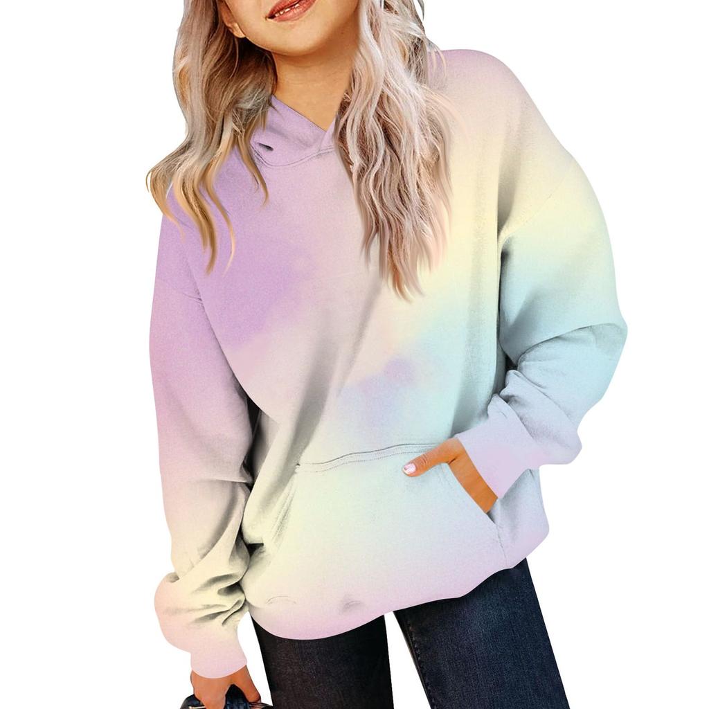 Children's Sweatshirt Girls Gradient Color Long Sleeve Hooded Pocket Sweatshirt