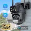 LS VISION EU 12MP WiFi Camera Icsee Outdoor 6MP Three Lens Dual Screens 8X Zoom CCTV Video Cam Auto Tracking Security Protection Surveillance