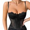 Women Corset Lace Splicing Low-Cut Style Slim Fit Design Elastic Fabric Corset Suspender Style Corset