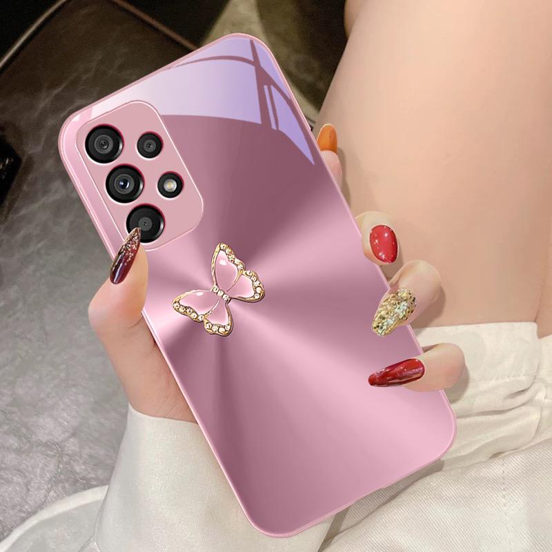 Розовый Аврора Бабочка Для Samsung Galaxy S10 4G S20 11E 30 S21 21Fe 22 S24 Pro S23 Ultra 5G S8 S9 Закаленное Стекло Чехол для Телефона