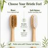 TIKITAKA FTG Boar Bristle Bamboo Toothbrush, Set of 6, Firm Natural Bristles, Curved Bamboo Handle, Self-Standing, Family Use, Adult Size