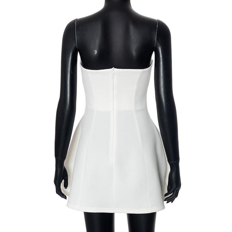 Summer Solid Off Shoulder Sleeveless Dress For Women High Waist Slim Patchwork Tube Top Dresses Ladies Vacation Party Elegant Evening Dresses Femme