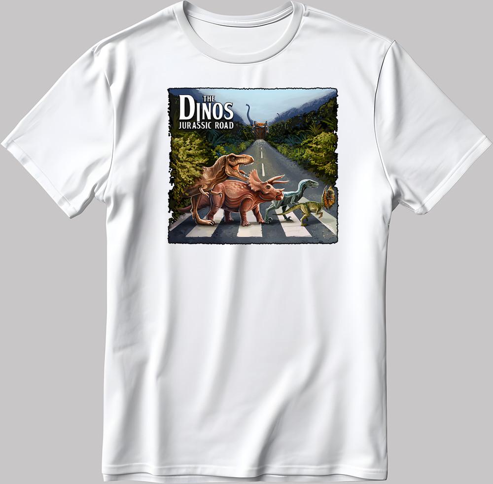 Футболка мужская/женская с коротким рукавом Dinos Jurassic Road, белая/черная, N575