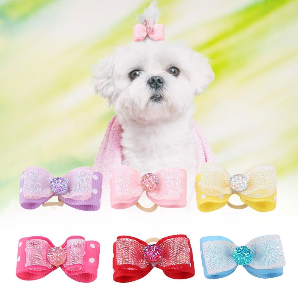 30pcs Elastic Stretch Band Dog Bow Hair Tie Inlaid Rhinestone Ribbon Hair Band Party Cosplay