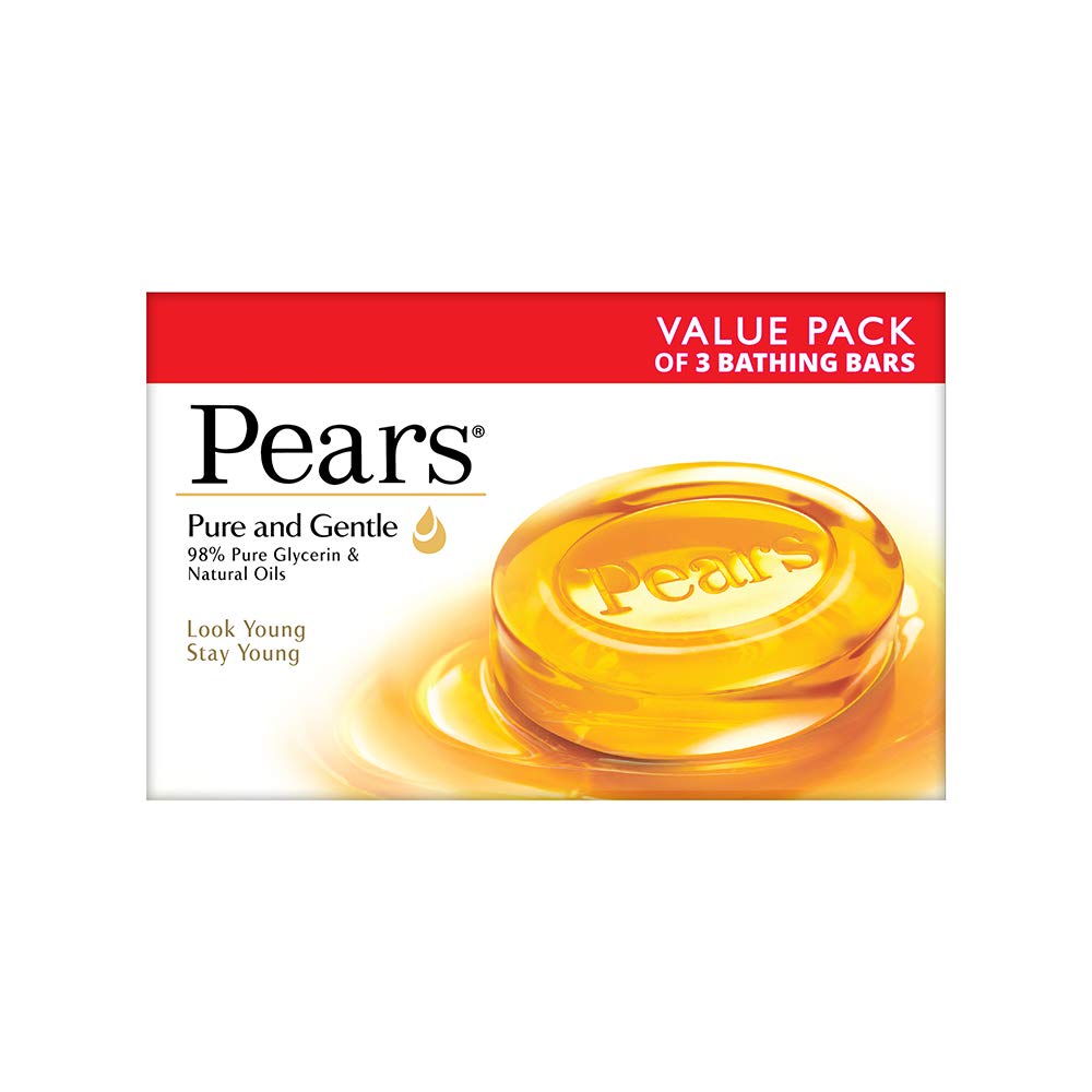 Pears Увлажняющее мыло для купания с глицерином Pure & Gentle For Golden Glow 125г (Пакет из 3)