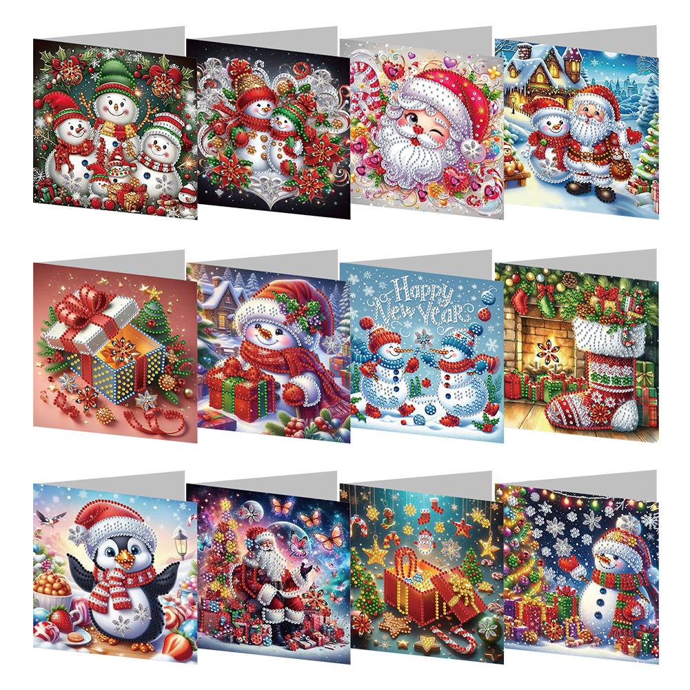4/6/8/12pcs DIY Diamond Painting Greeting Card Set Diamond Art Handmade Cards for Xmas Birthdays Thanksgiving & Special Occasion