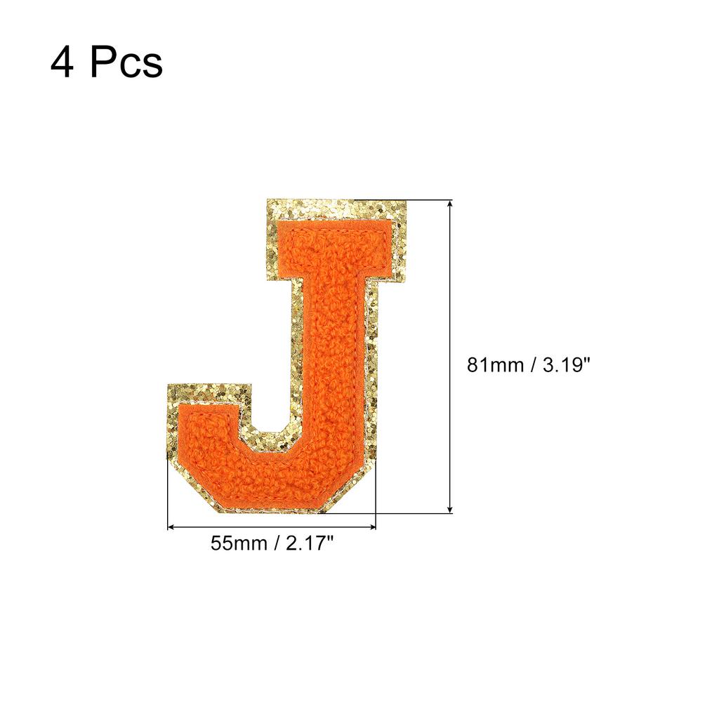 4pcs Chenille Letter Patches Iron on Letter Patches Embroidery Patch Iron on Sew on Jacket Embroidered Letter Patches Orange