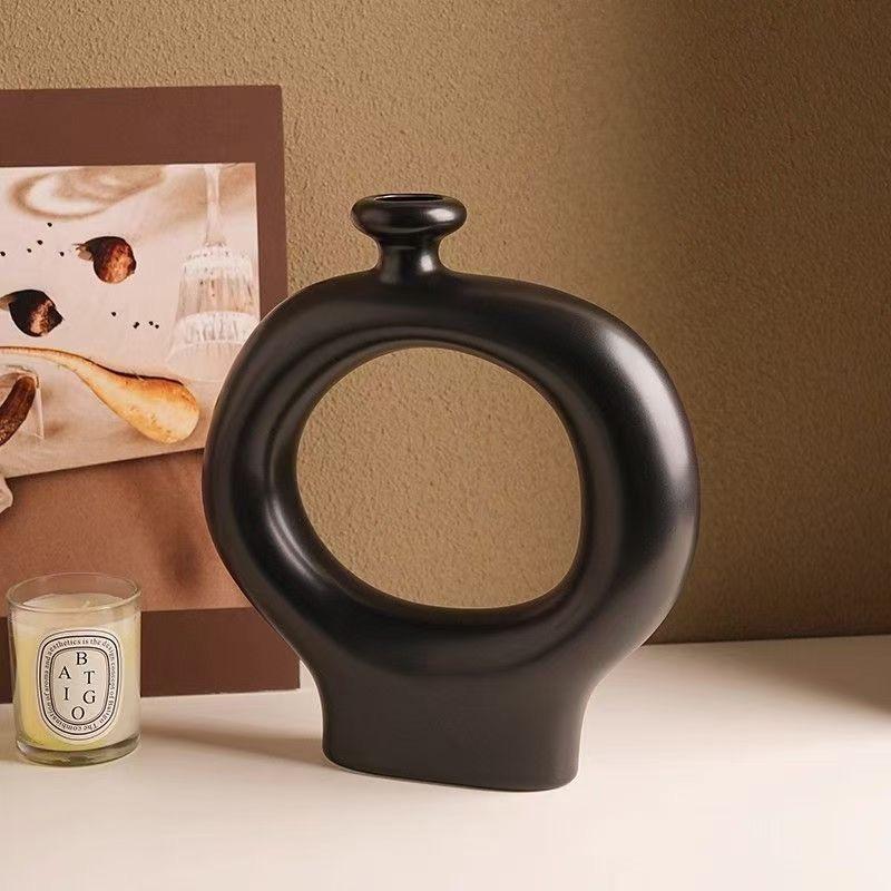 2PCS/Set Creative Modern Black and White Striped Ceramic Vase, Irregular Decorative Flower Vase for Home Decor