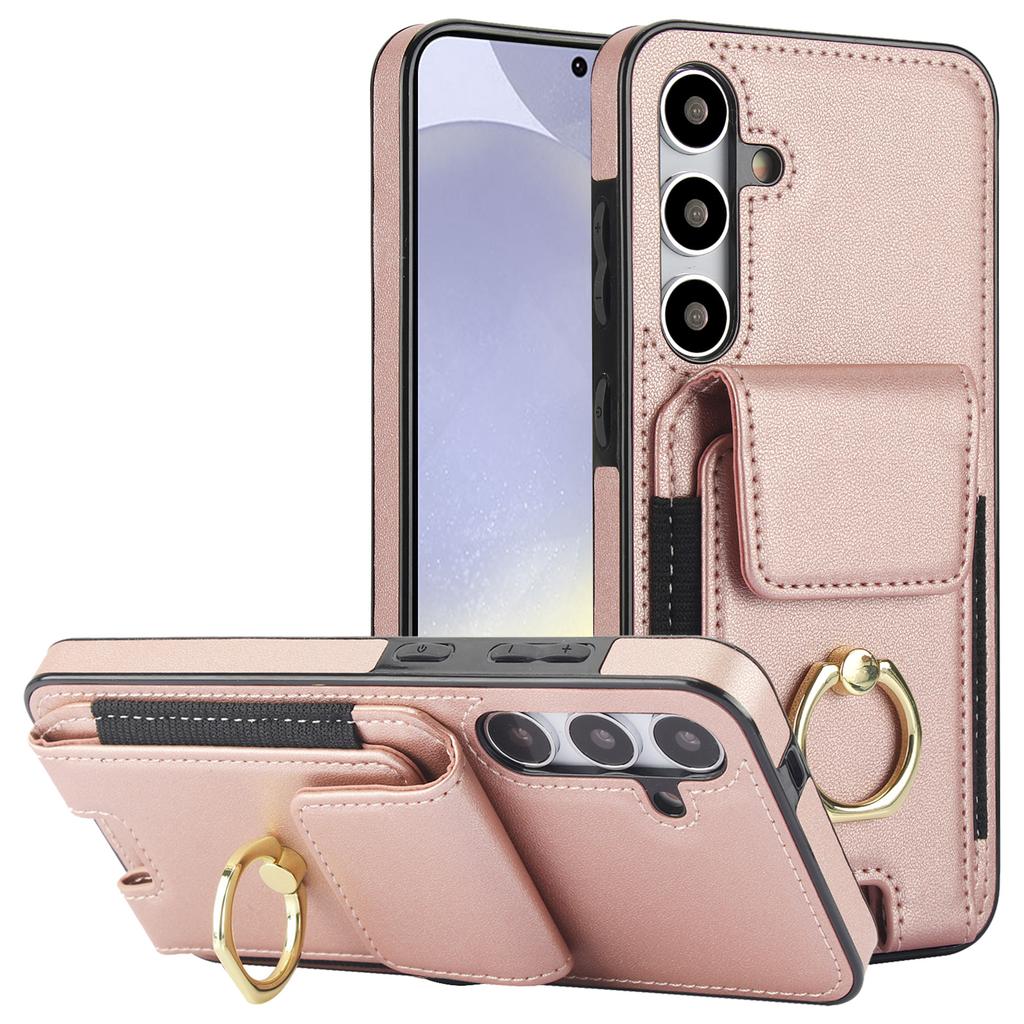 Чехол для Samsung Galaxy S24 с кожаным покрытием из ТПУ, подставка-kickstand, держатель для карт, чехол для телефона