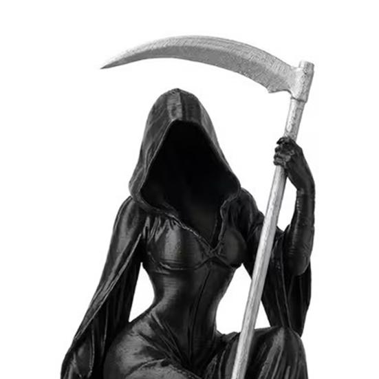 Grim Reaper Figurine with Scythe 3D Printed Mysterious Female Grim Reaper Statue Gothic Spooky Sculpture for Bookshelf Desk