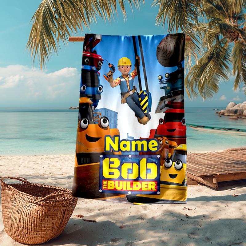 Custom Name Ultra-Soft Beach Towel with Bob the Builder Theme,Ideal for Pool - Camping, Diving - Perfect Travel Essential, Vibrant Beach Towel.