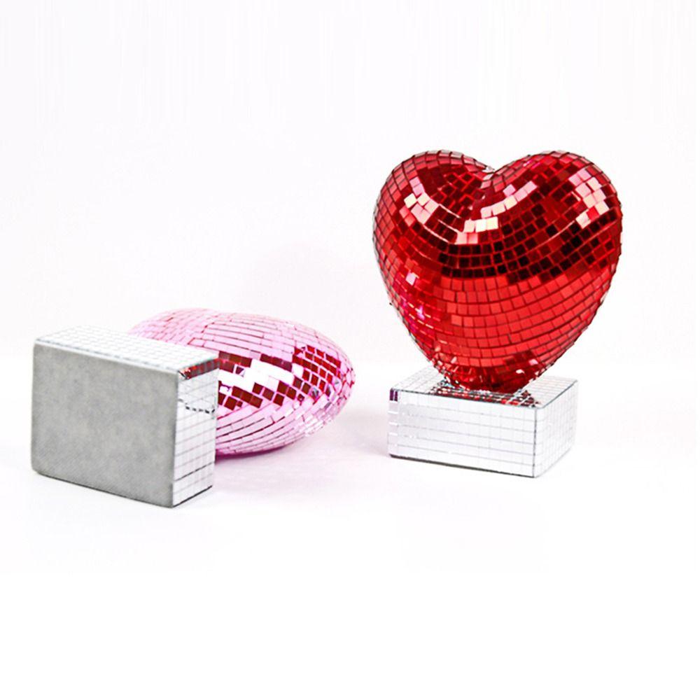 Светоотражающая Диско-Шар в Форме Сердца Украшение Романтическое Сияющая Зеркальная Поверхность Орнамент Широкое Применение Красный/Розовый Цвет