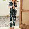 Women's Christmas Print Pajama Set Women's Short Sleeve Long Pants Two-piece Set Button-up Home Clothes