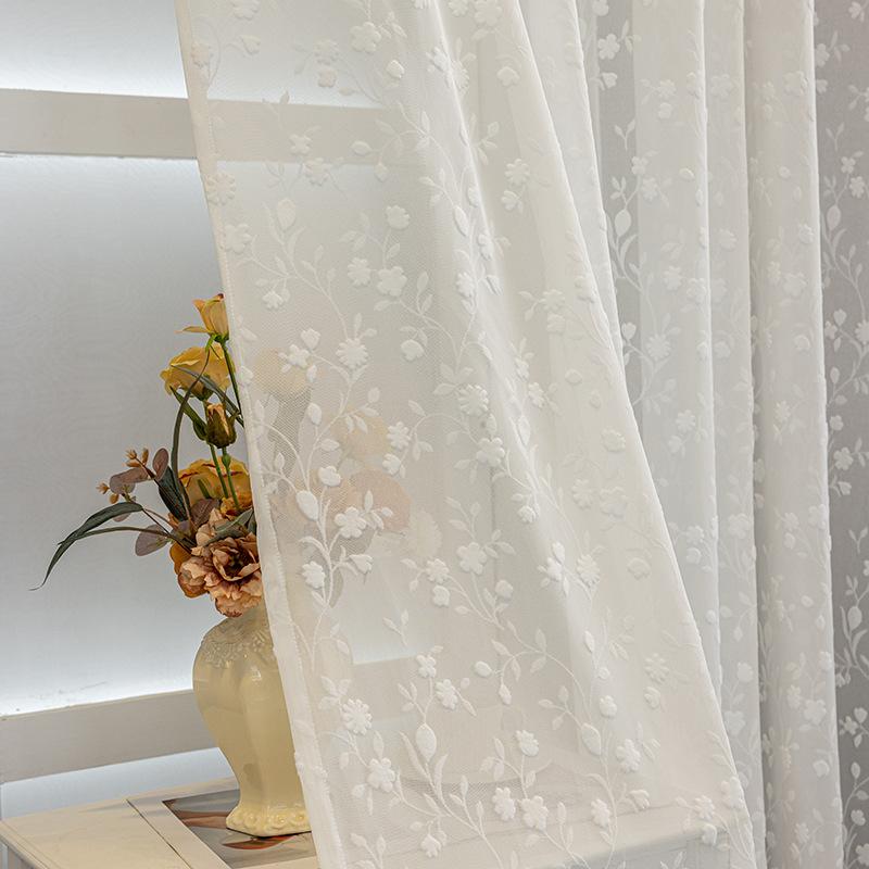 Elegant Korean Pastoral Style Floral Sheer Curtains - Semi-Transparent Drapes with Eyelets for Easy Hanging, Perfect for Bedroom & Living Room Decor