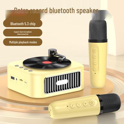 Ретро виниловый проигрыватель с Bluetooth-динамиком и беспроводным микрофоном - Ультрамаленький и высококачественный, идеальный фестивальный подарок