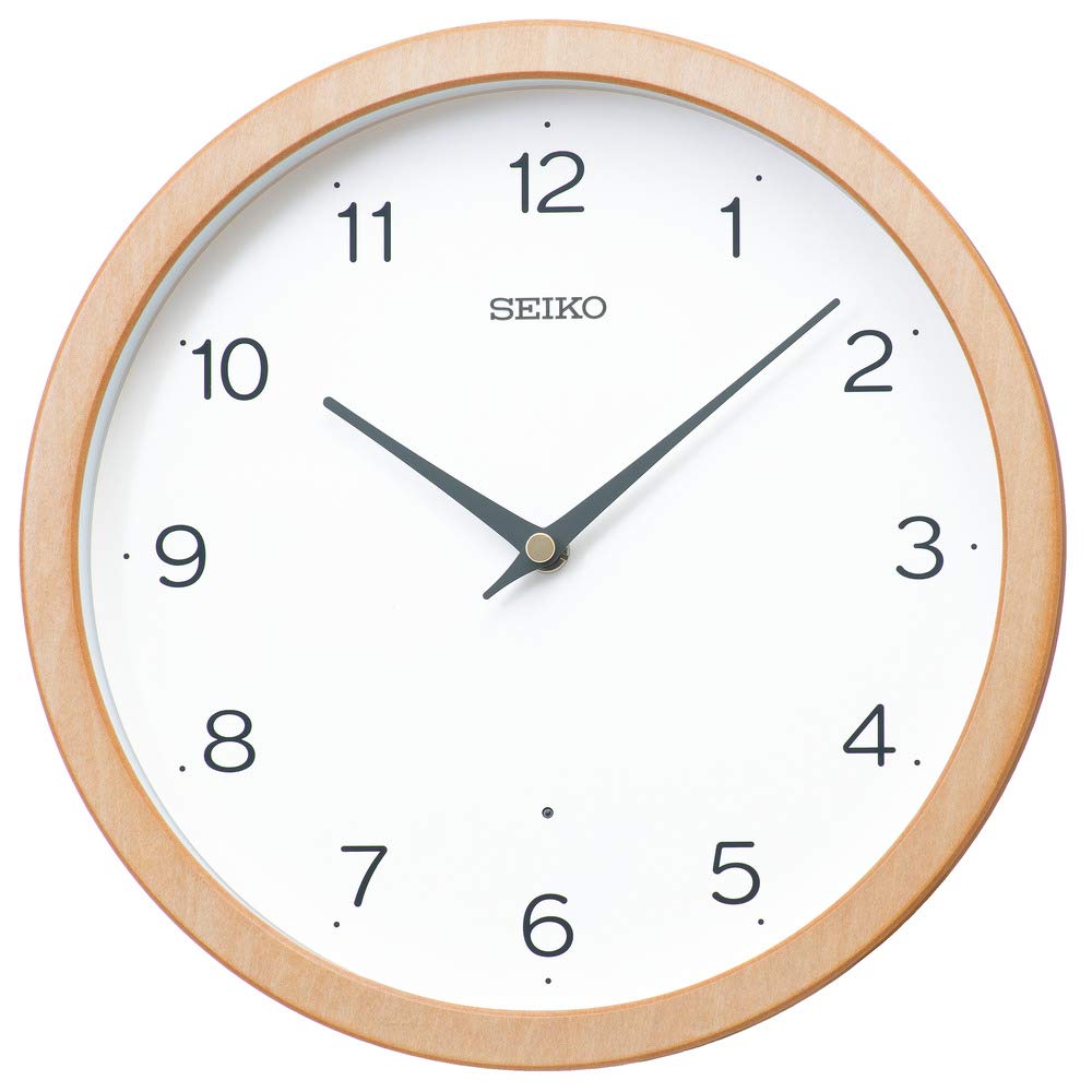 Seiko Clock Analog Wall Natural Diameter 270 x 48mm KX267B, Radio-Controlled Clock, Wood,