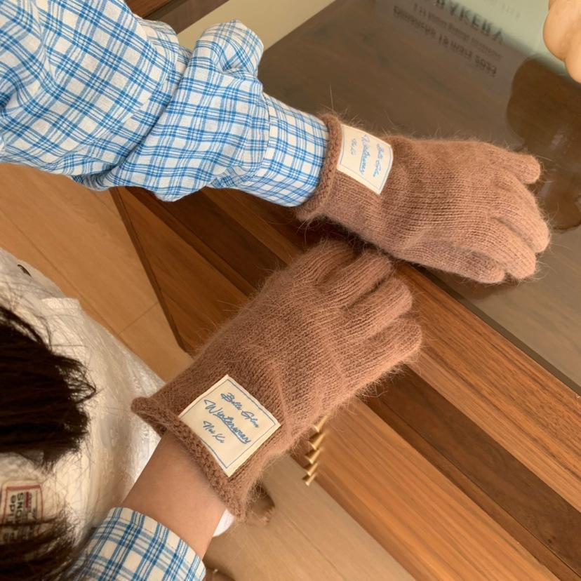 Перчатки без пальцев из смесовой кроличьей шерсти, синие, однотонные, свежие женские корейские осенне-зимние теплые перчатки без пальцев