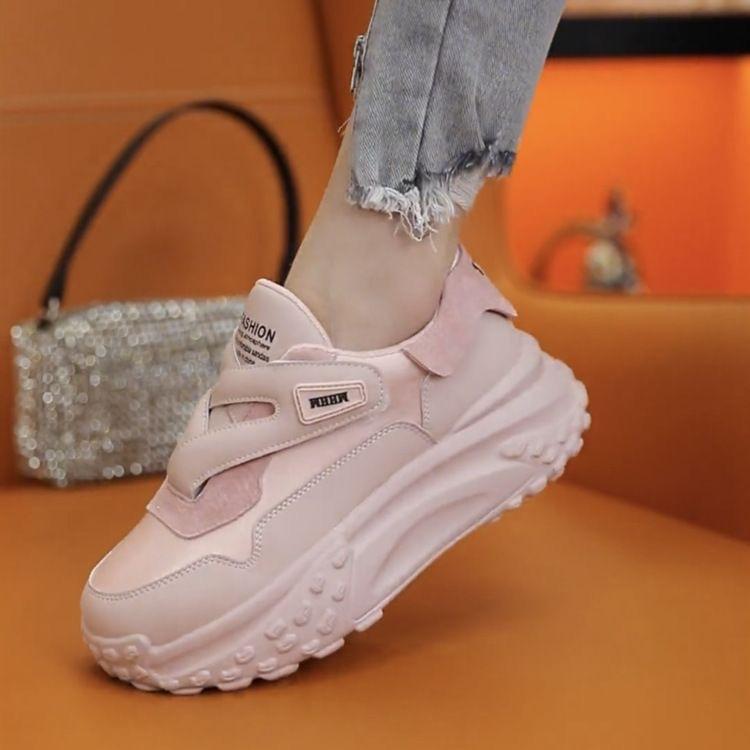 Inner Height-increasing Women's Shoes 2024 Spring New Versatile Sports and Leisure Shoes Platform-soled Muffin Shoes Small Leather Shoes