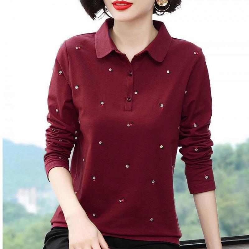 Women's Spring and Autumn Long Sleeve T-shirt Casual Large Size Standing Collar Long Sleeve