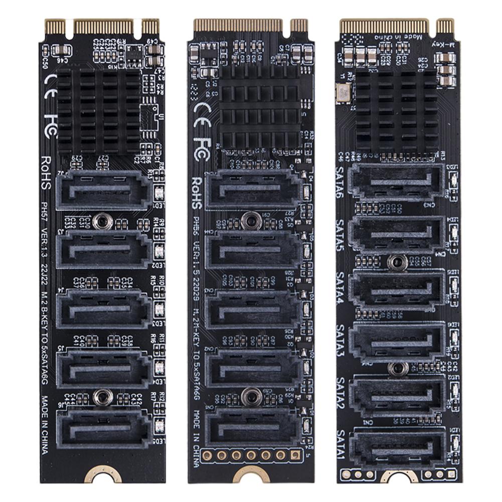 Карта расширения M.2 на SATA 3.0 Адаптерная карта M.2 MKEY PCI-E Райзер-карта 5/6-портовый NVME в SATA Конвертер Поддержка функции PM