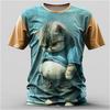 Kawaii Cat T Shirt For Mens Animal Print Short Sleeve Cute Top Casual Loose Men's T-Shirt Oversized Tees Shirt Men Clothing