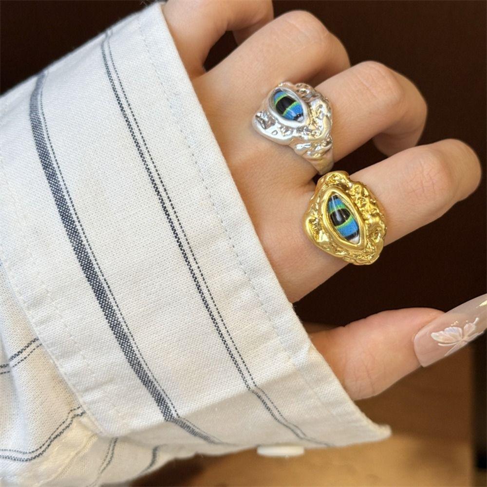 Korean Style Blue Eye Finger Buckle Geometric Gothic Rings Retro Demon Eye Rings  Couple