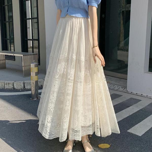 Double-Sided Long Lace A-Line Pleated Skirt for Women - 2025 Collection