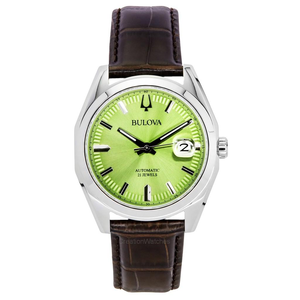 BULOVA Surveyor Leather Strap Green Dial Automatic 96B427 Men's Watch