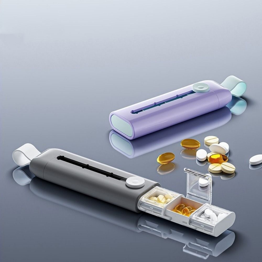 Portable Plastic Divided Pill Box Push Pull Style with Lid Pill Storage Box 3 Grids Pill Dispenser Travel