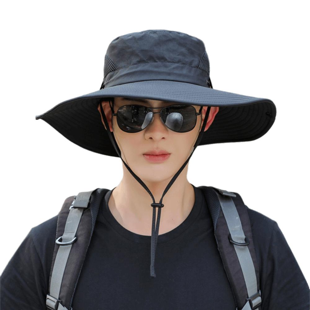 Men Foldable Large Brim Sun Hat Polyester Breathable Fisherman Hat Solid Color Shade Cap UV Protection Hat Hiking