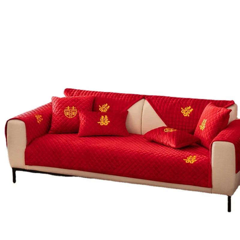 Чехлы для диванов в китайском стиле, роскошные красные плюшевые противоскользящие подушки для диванов для гостиной, универсальное кресло, чехол, полотенце
