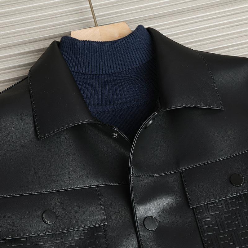 Новая зимняя кожаная куртка на пуху, мужская модная кожаная куртка из искусственной кожи с лацканами