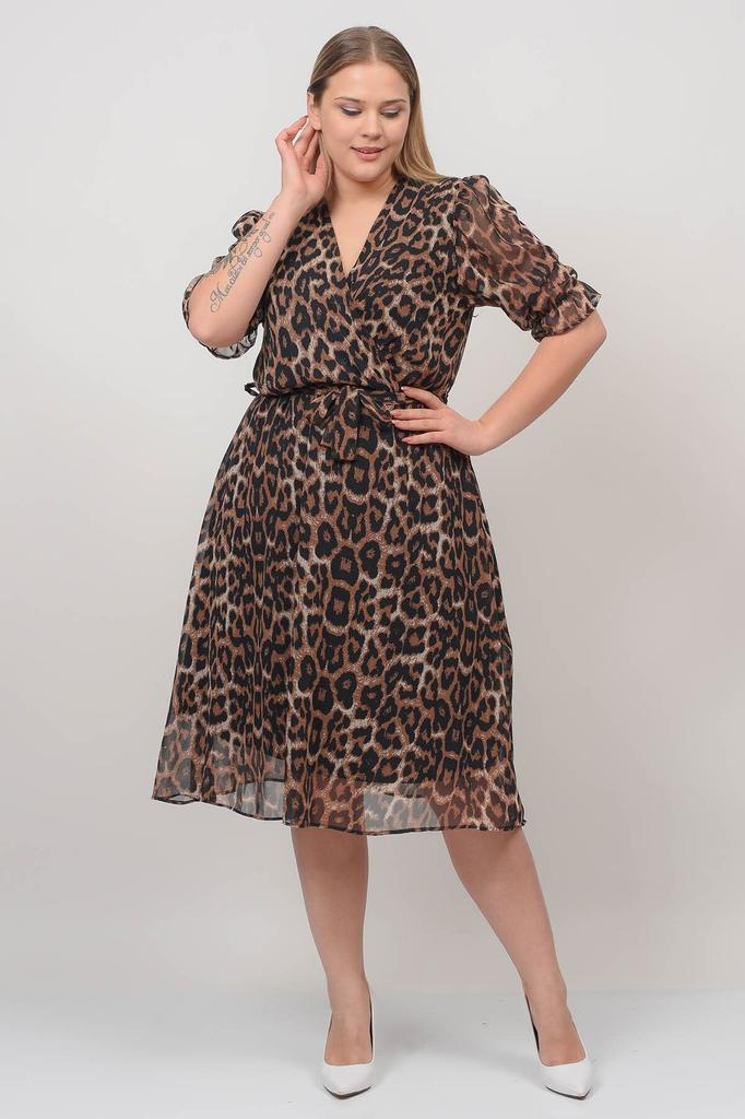 Женское платье большого размера, двубортное шифоновое платье длины миди с леопардовым принтом больших размеров